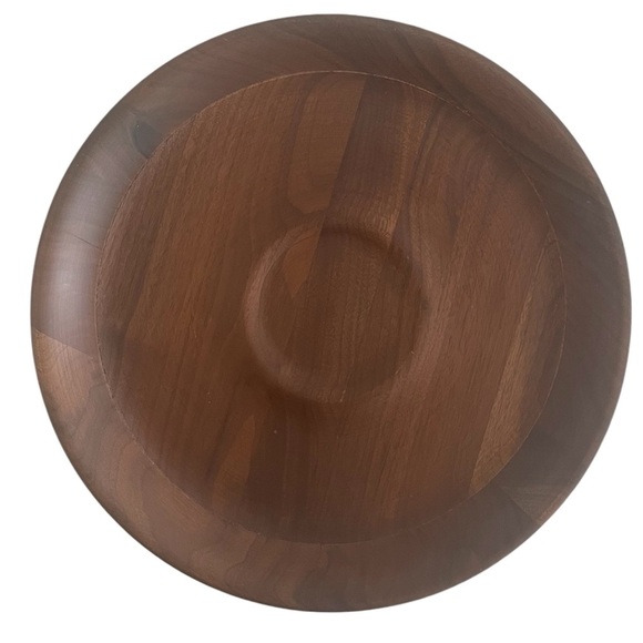 Vintage Kustom Kraft Solid Black Walnut Chip Vegetable Round Plate 12" - Picture 7 of 7